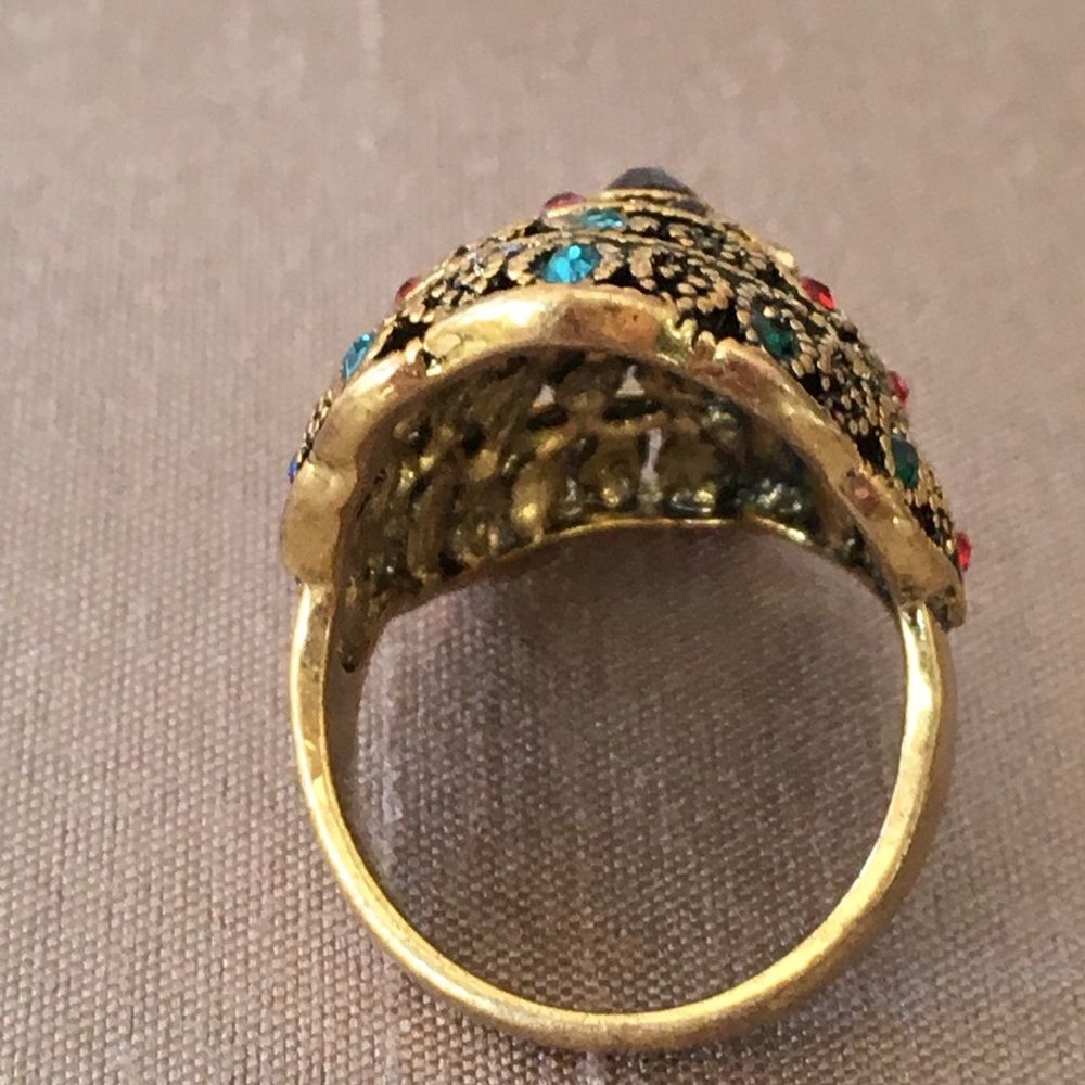 Turkish Multi Color Crystal Statement Cocktail Ring - Picture 6 of 8